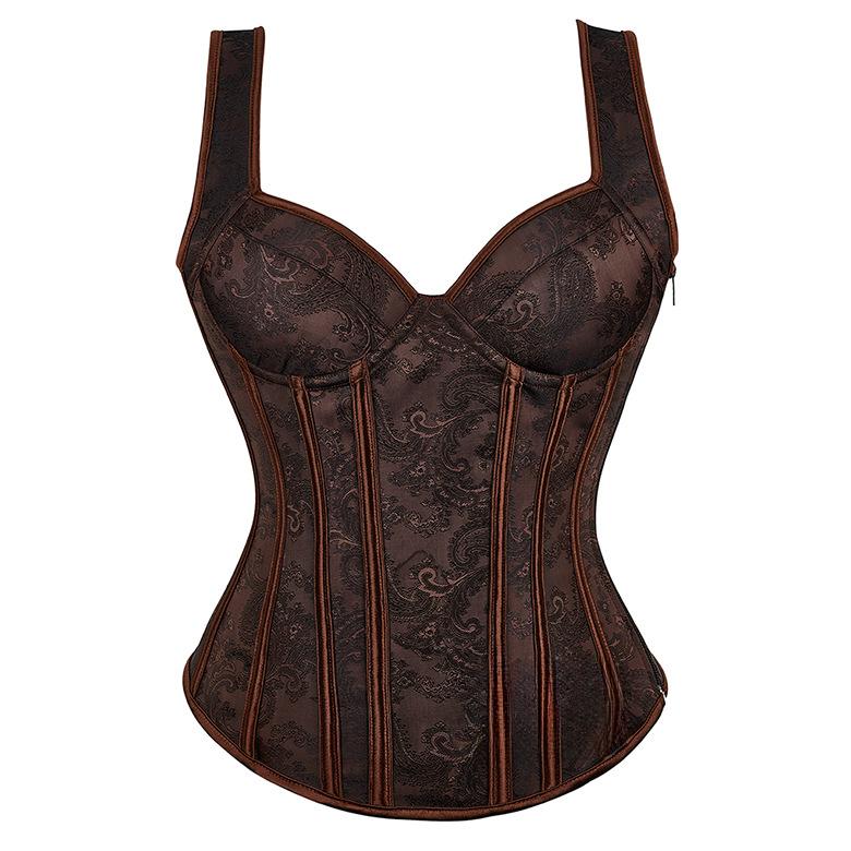 Sexy Damen Korsett mit seitlichem Reißverschluss, Vintage-Korsett, elastische Träger, Schultergurte, Krawatten, Korsetts, Korsett, Bustier S kaffeebraun