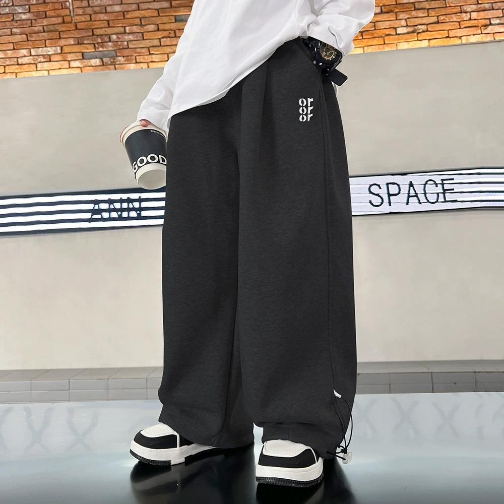 Jungenhosen Frühlings- und Herbstmodelle Lose Jungenhosen mit weitem Bein Freizeithosen Große Kinderhosen 170 schwarz