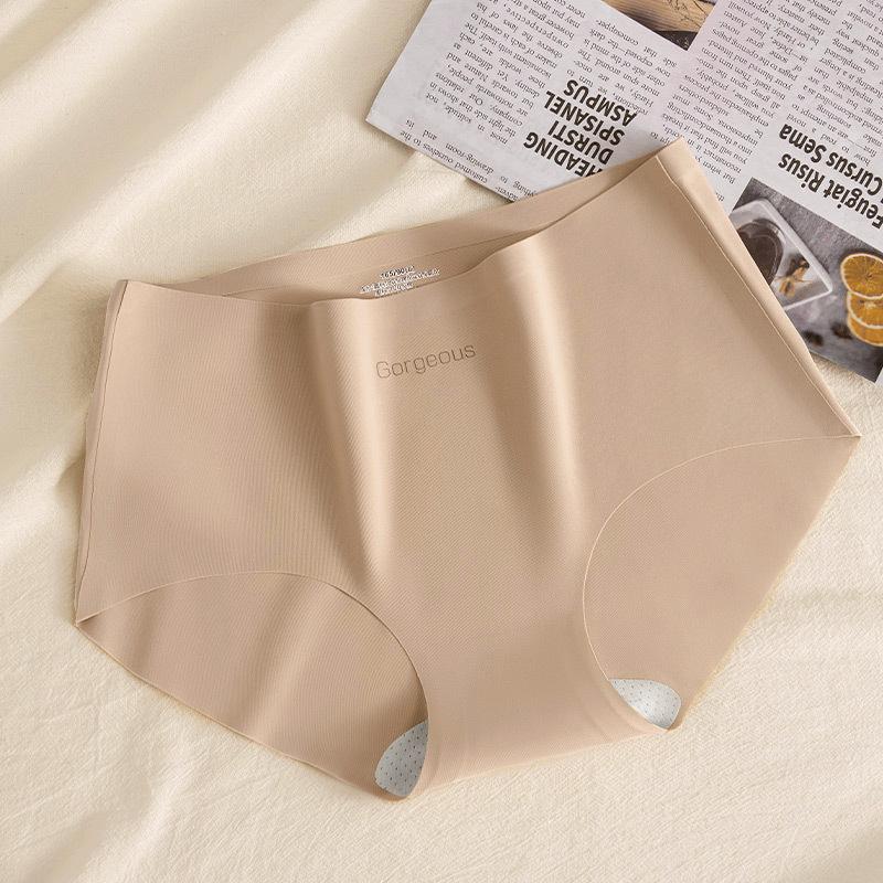 Höschen Damenunterwäsche Antibakterielle hautfreundliche Eisseide Große Größe Hochelastische Dreieckshöschen aus Nylon mit mittlerer Taille XL nude