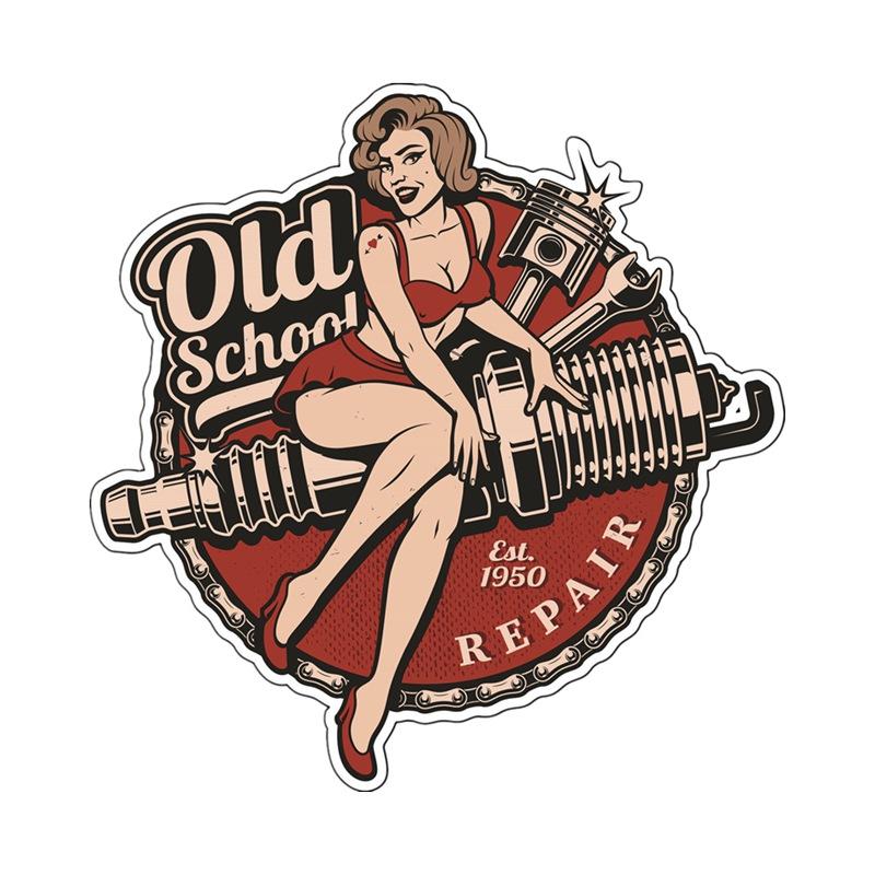 Tri Koshki KCS125 Pin-up Repair Girl Old School Aufkleber Bobber Cafe Racer Retro Autoaufkleber PVC bunte Aufkleber 30x30cm -XL