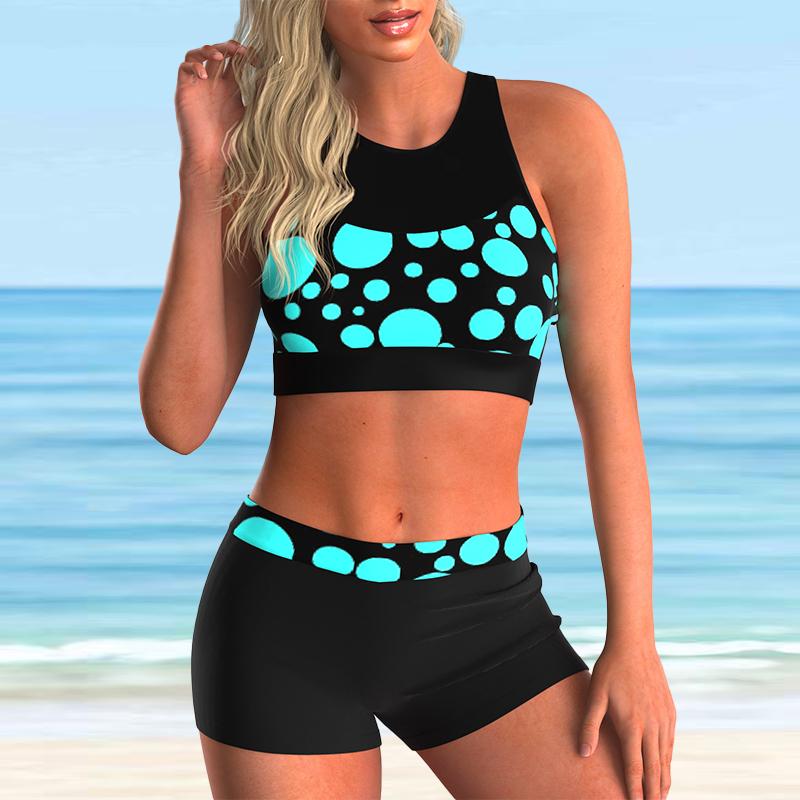 Damen-Bikini-Tankini-Badeanzug mit Neckholder-Wellen in verschiedenen Größen 5XL schwarz