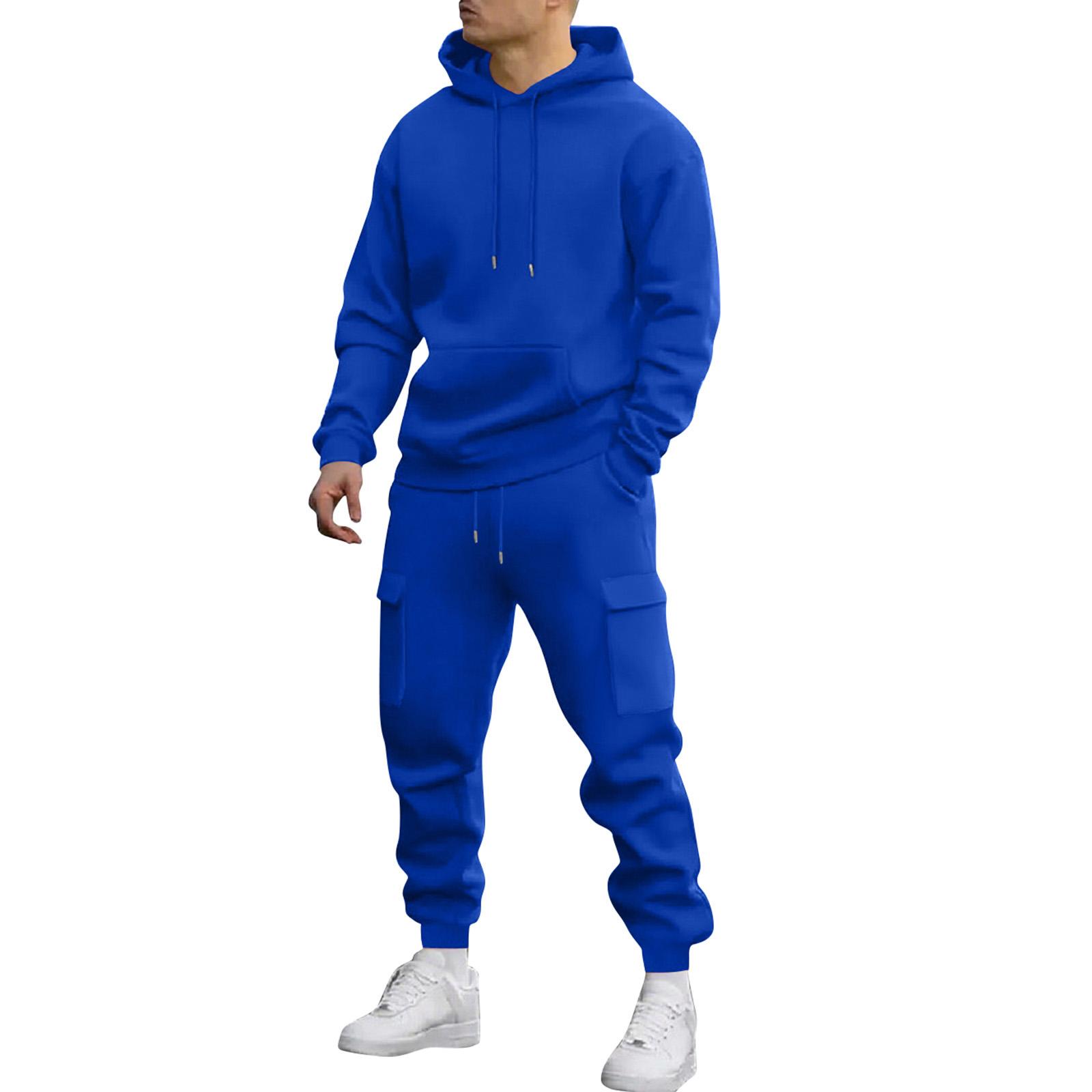 Herren Sweatshirt Anzug Herren Einfarbig Lässig Sportanzug Sweatshirt Anzug L blau