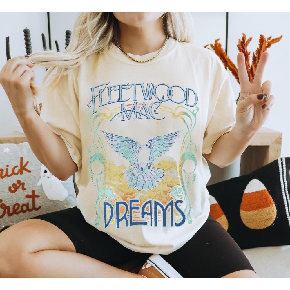 Fleetwood Mac Grafik T-Shirt Musik T-Shirt Rockband Shirt Retro Musik T-Shirt Rockmusik Liebhaber T-Shirt Vintage Bandshirts Shirt S beige