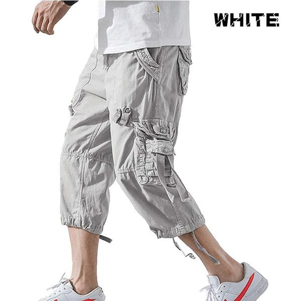 2021 sommer Herren Casual Cargo Kurze Hosen 3/4 Lose Fit Unten Knie Capri Cargo Hosen Baumwolle 38 grau