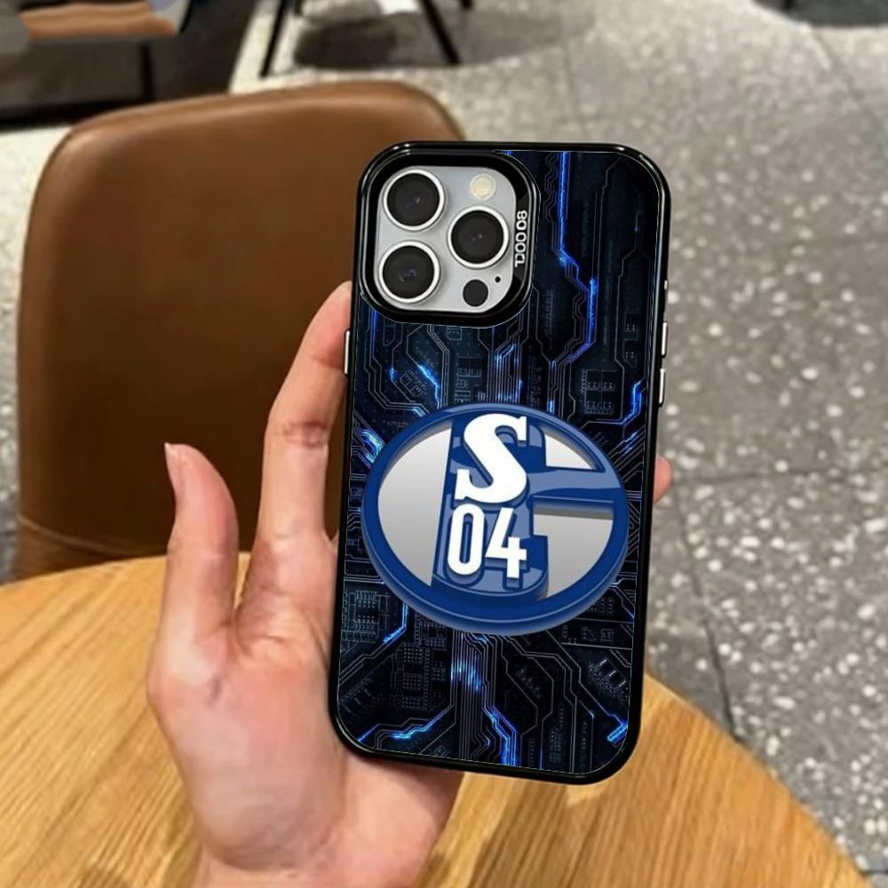 Klassische S-Schalke-es 04 P-Muster Handyhülle Für iPhone17,16,15,14,13,12,11 Plus,Pro Max Farbige Silberbeschichtete Innenabdeckung iPhone15promax