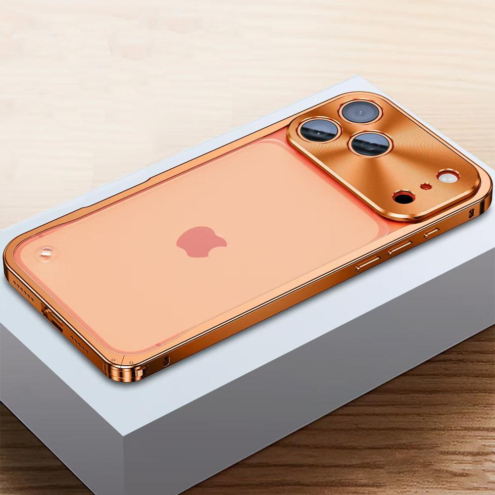 Luxuriöse Metallrahmen-Objektivschutzhülle für iPhone 17 16 15 14 13 12 Pro Max Aluminium-Handyhülle für iPhone 17 Pro Max Matte Rückseite For iPhone 17 Pro Max orange
