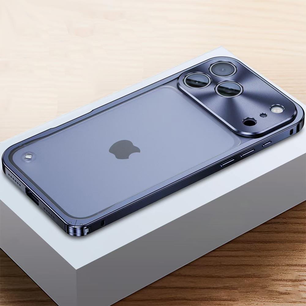 Luxuriöse Metallrahmen-Objektivschutzhülle für iPhone 17 16 15 14 13 12 Pro Max Aluminium-Handyhülle für iPhone 17 Pro Max Matte Rückseite For iPhone 17 Pro  navy blau