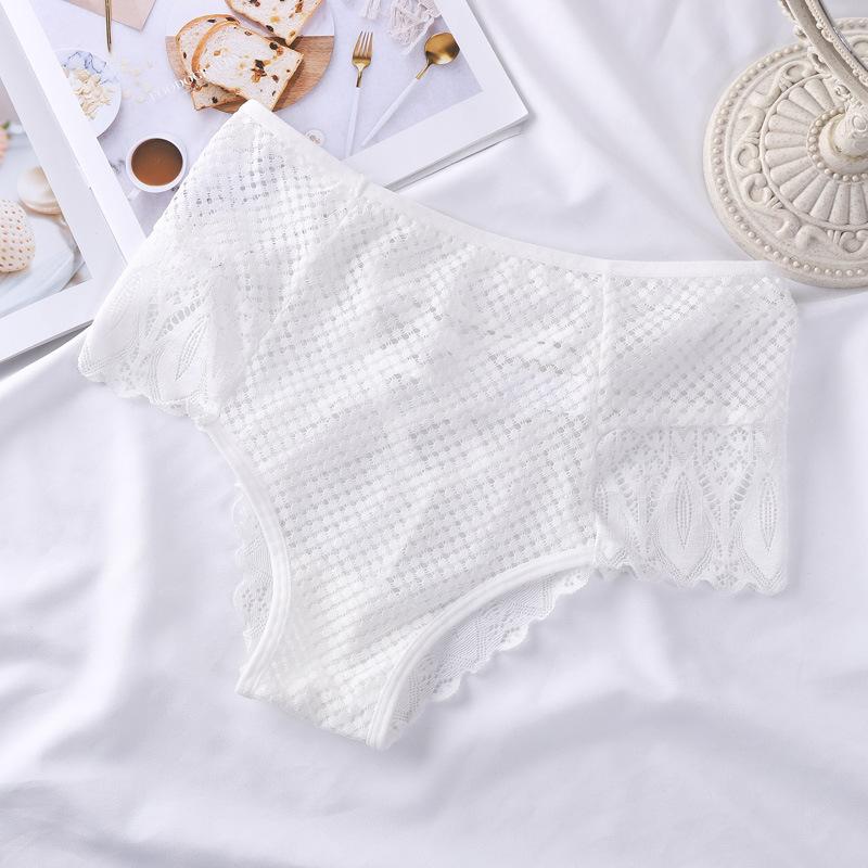 Hoch taillierte Damenunterwäsche aus Spitze mit überkreuzten Schlüpferträgern, sexy Dreieckshose in großen Höschen XL weiß