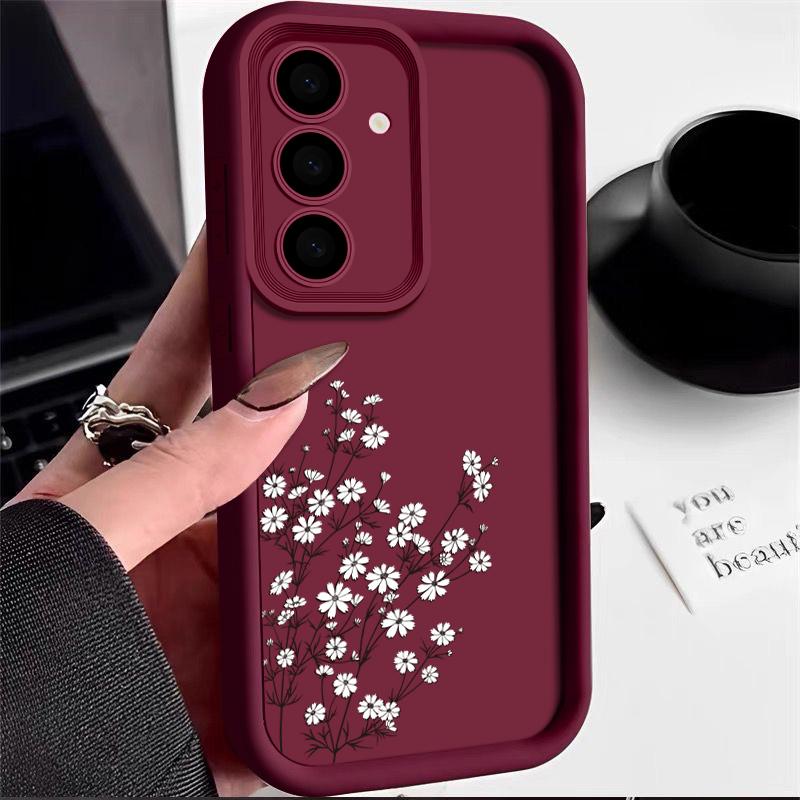 Kleine frische Blumen Handyhülle für Samsung S25 S24 FE S23 S22 Ultra S21 A55 A35 A54 A34 A53 A14 A17 A37 A57 Stoßfeste weiche Silikon-Stoßstangenhülle Samsung S23 FE wein rot