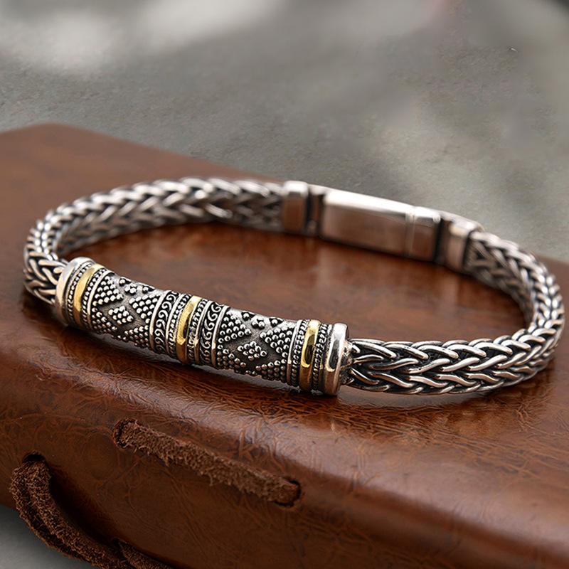 Zhen Xin Handgeknüpftes Drachenknochen-Herrenarmband, Retro Kreativ, Personalisiert, High-End, Nischen-Paargeschenk 22cm brown