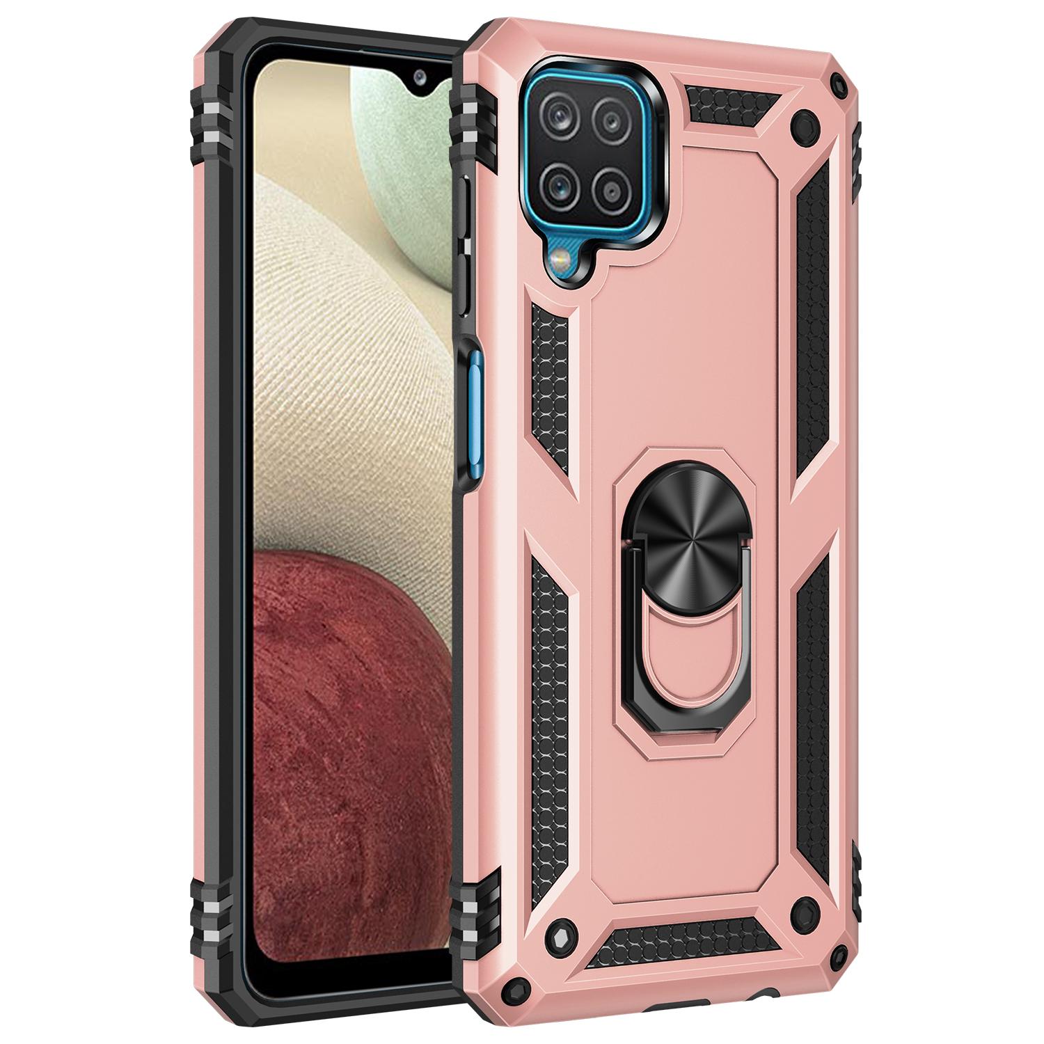 Ringhalter-Hülle für Samsung Galaxy A12 SM-A125F/M/N M12 F12 AMF 12 Stoßfeste Abdeckung für Galaxy A12 Hülle Samsung A12 M12 F12 For Galaxy F12 rose gold