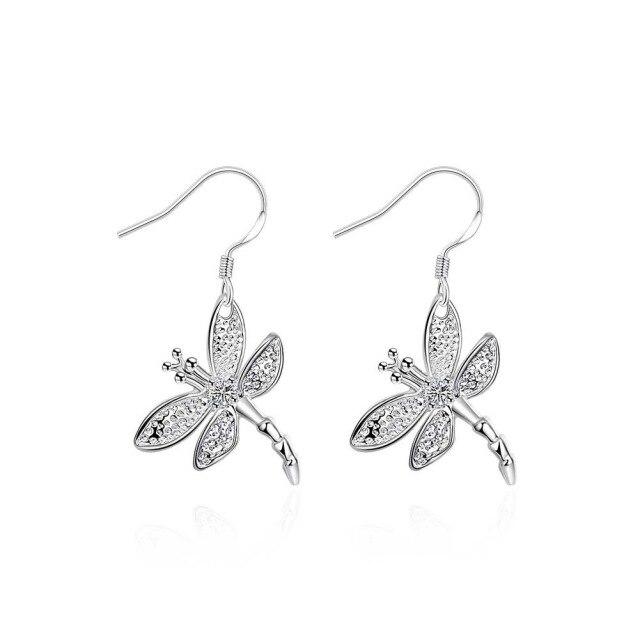 Zirkon Libelle Ohrringe Silber-Überzogene Libelle Tropfen Ohrringe Für Frauen Earing Schmuck Ohrring Insekt Ohrringe Kolczyki Cf22 white