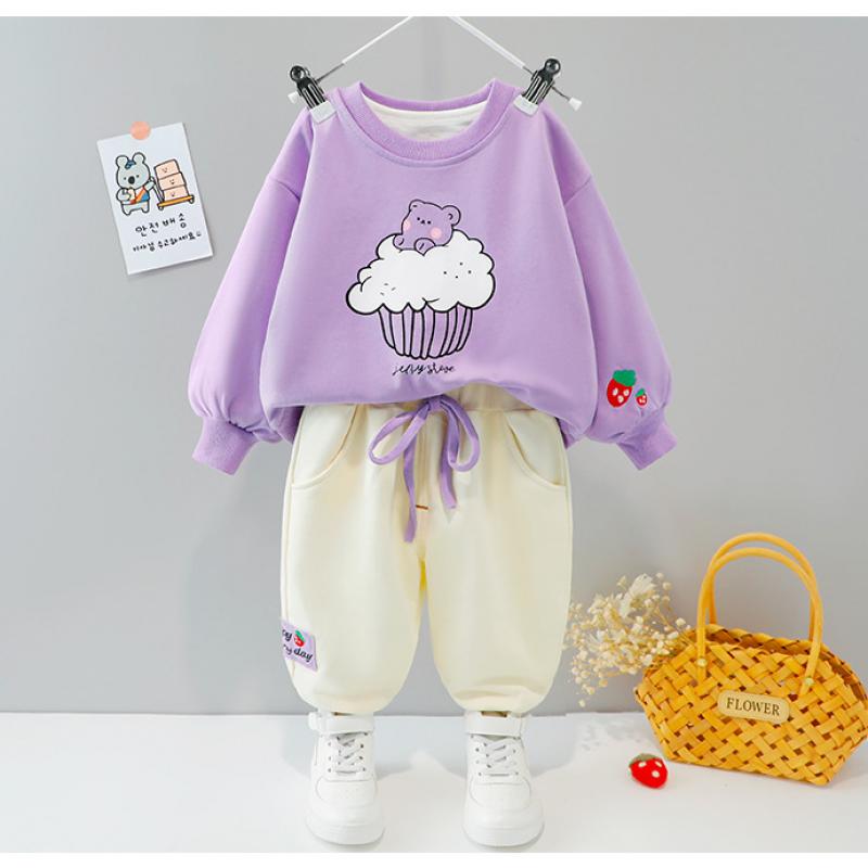 Kleinkinder Kinderkleidung Mädchen Langarm Set Frühling Herbst Cartoon Print Sweatshit und Hose Sportanzug Trainingsanzug Kleinkind Kleidung Outfit für 2-10 Jahre 90 violett