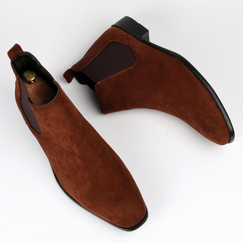 Mode Herren Wildleder Chelsea Boots eckige Zehenpartie Herren Herbstschuhe mit stilvollen Herren Stiefeletten große Größe 48 D610 45 braun