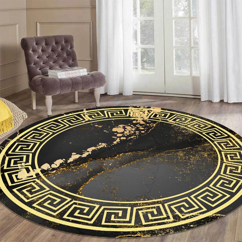 Runder Teppich im Luxusstil für Wohnzimmer, Weiß, Schwarz, Grün, Marmormuster, Zimmerteppiche, waschbar, rutschfest, Dekor-Fußmatten für Schlafzimmer 200cm 78.74 in