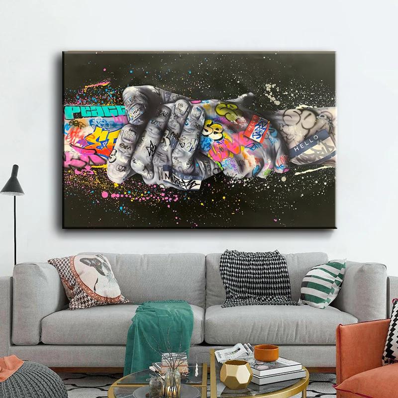 Pop Street Graffiti Kunst Leinwand Malerei Liebhaber Hände Wand Kunst Poster Drucke Wand Bilder Cuadros für Wohnzimmer Wohnkultur 40*80cm