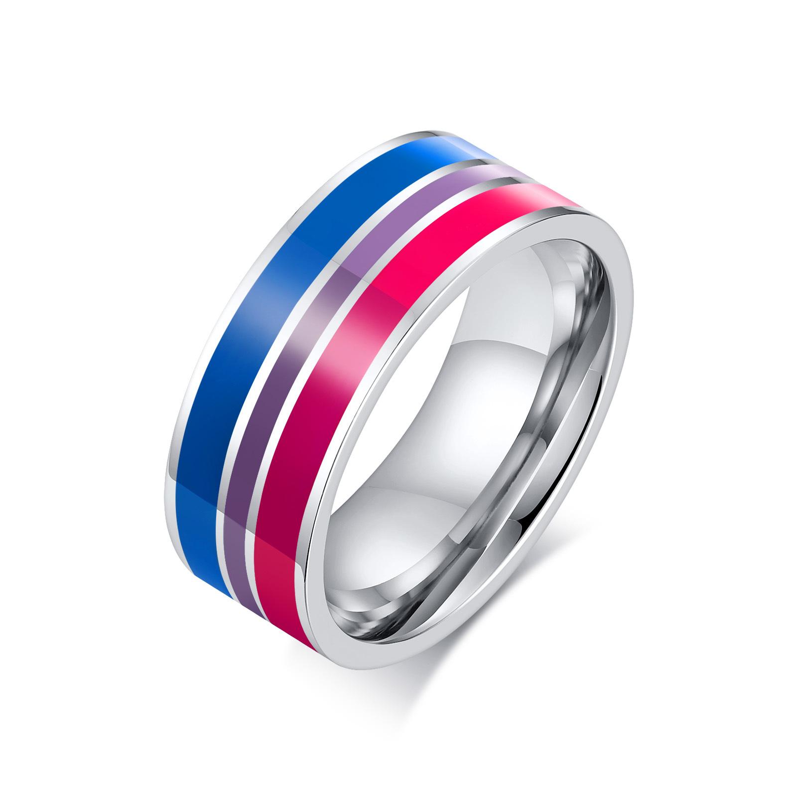 Edelstahl Lesbischer LGBT Ring für Frauen Paar, Pride Liebe Versprechen Band Streifen Flaggenfarbe Verlobungsringe US Ring Size 09 white