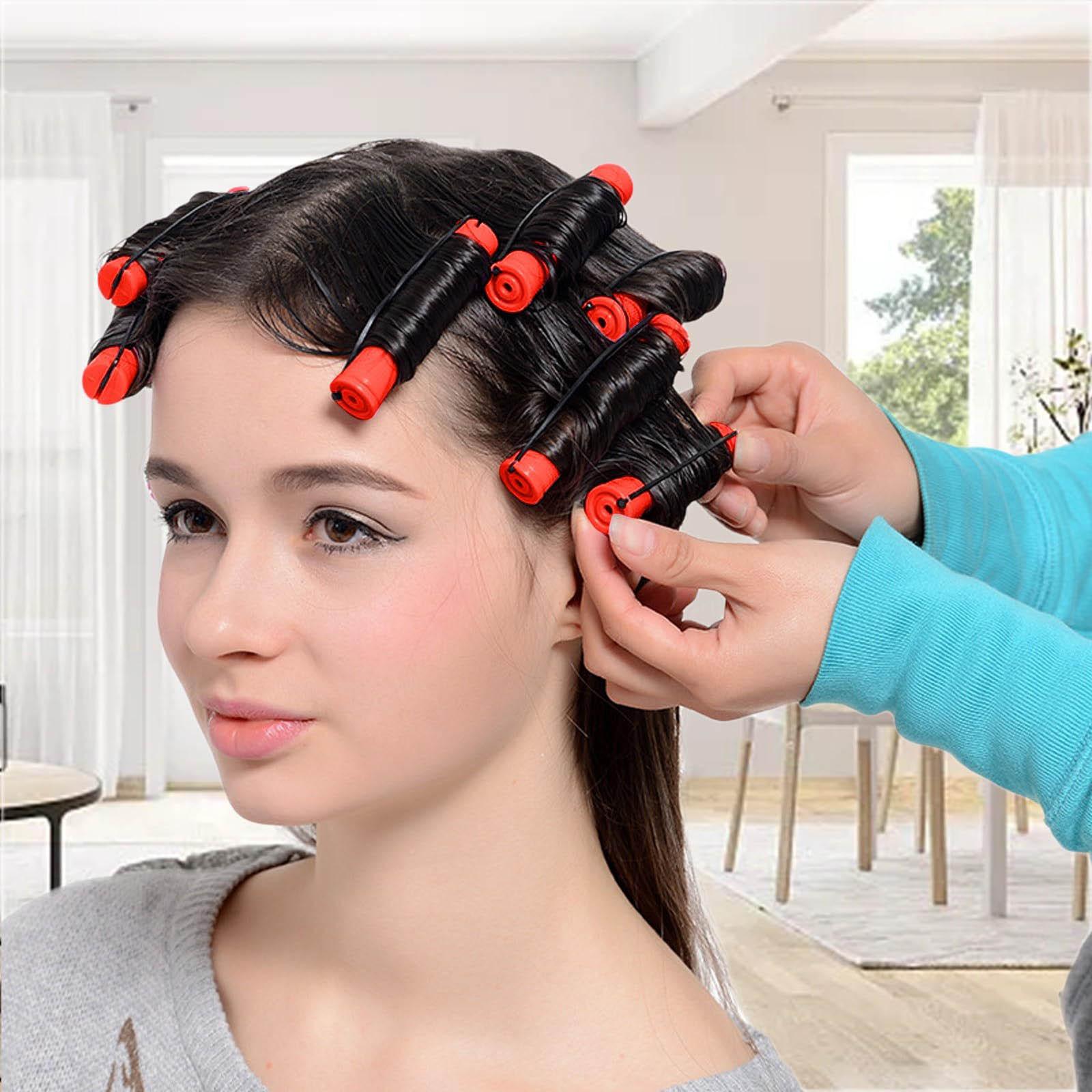 12 Stück Lockenwickler Dauerhafte Haarstäbe Anti-Rutsch-Lockenwickler Kalter kurzer Lockenstab Elastisches Gummiband Dauerhafte Lockenwickler Haar-Styling-Werkzeug One Size rot
