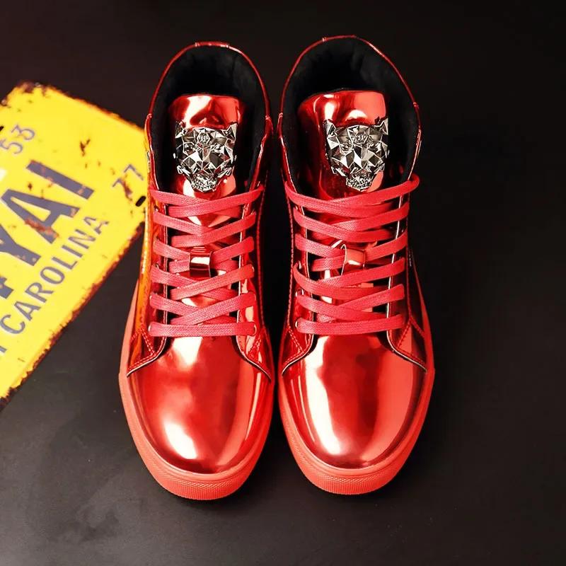 Mode 2025 Street Herren High-Top Schuhe Mode Herren Freizeitschuhe Verspiegelt Trendige Herren Board Schuhe Lässige Sneakers Zapatos Para Hombre 43 rot