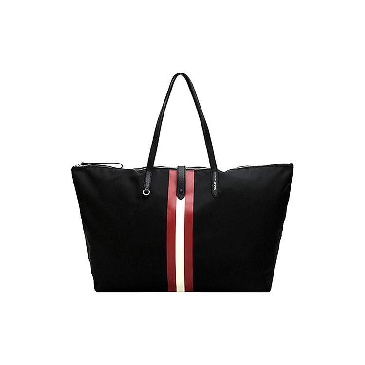 Bally Großes Fassungsvermögen Klassisch Rot-Weiß Gestreift Nylon und Leder Reise-Tragetasche Unisex Tragetasche Schwarz 6222887 Basic Set (Bag+Dust Bag)