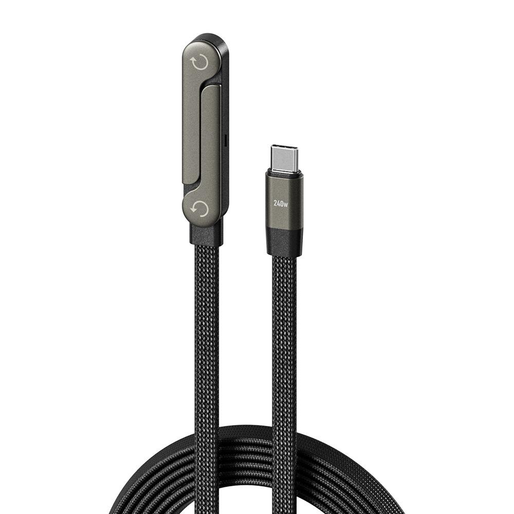 Faltbares Ladekabel mit integriertem Ständer Schnellladekabel Telefon Tablet 240W Ultra-Schnelles Datenkabel Telefonhalter schwarz