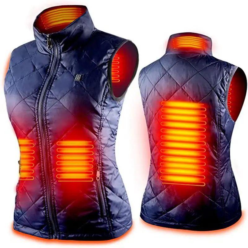 Damen 9 Heizzonen Beheizte Weste Elektrische Beheizte Jacken Damen Sportbekleidung Beheizter Mantel Graphen Wärme Mantel USB Heizjacke für Camping M blau