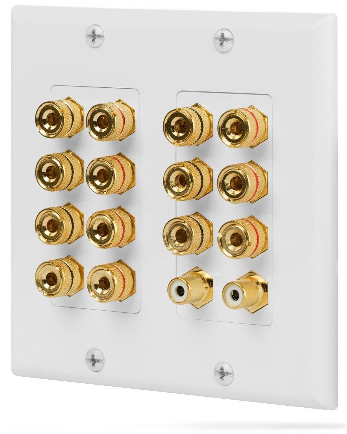 Fosmon Heimkino-Lautsprecher-Wandplatte Kupfer Audio-Verteilerdose mit Bananenstecker-Anschlussklemmen Lautsprecher-Sound-Audio-Anschluss-Einsatzbuchse
