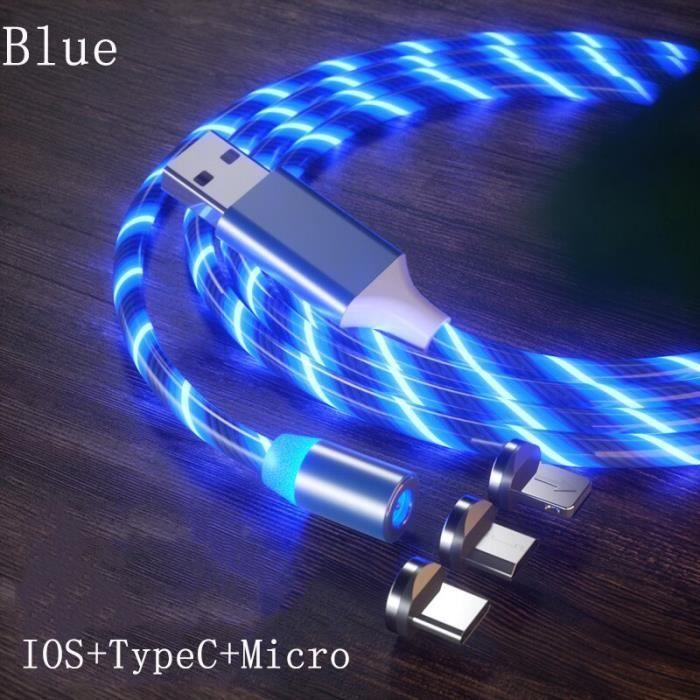 1M Magnetisches Ladekabel Fließendes LED-Licht Micro USB Typ C Ladekabel für iPhone Samsun IOS Typ-c Micro