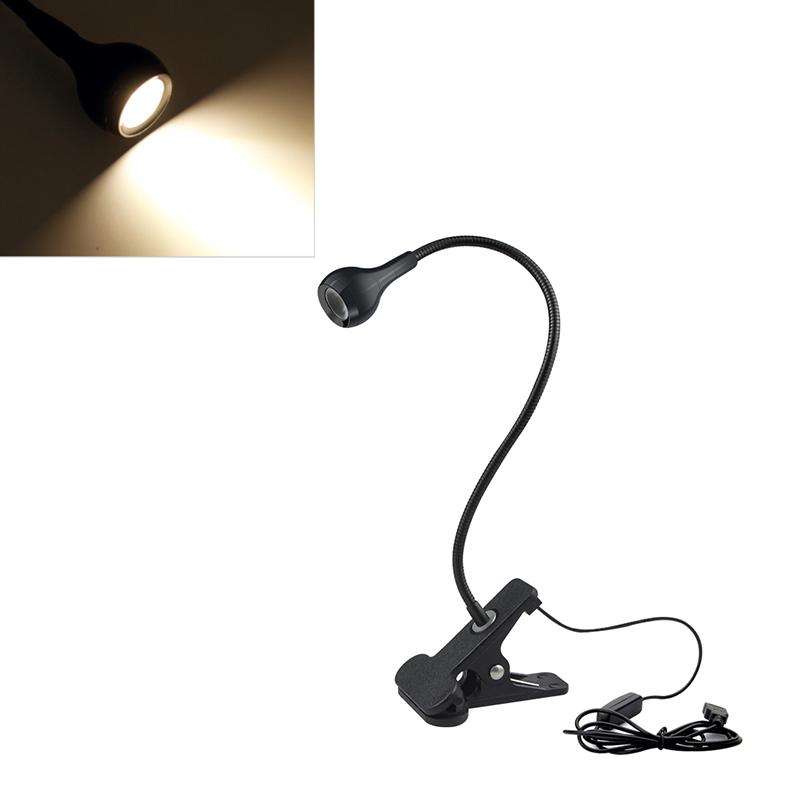 LED-Leseleuchte, Buchleuchte, Tischlampe, 1 W, flexible LED-Schreibtischlampe, Nachttisch, Schlafzimmer, Nachtlicht, Glühbirnen mit Halter, Clip-Lampen Black Shell warm weiße