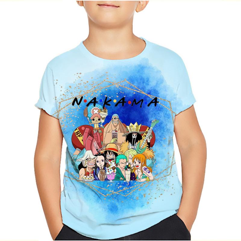 One Piece Luffy T-Shirt Four Emperors Kurzarm Zoro Sanji Chopper Ace Law Tee Kinderkleidung Modekostüme für Kinder Top 120 tiefseeblau