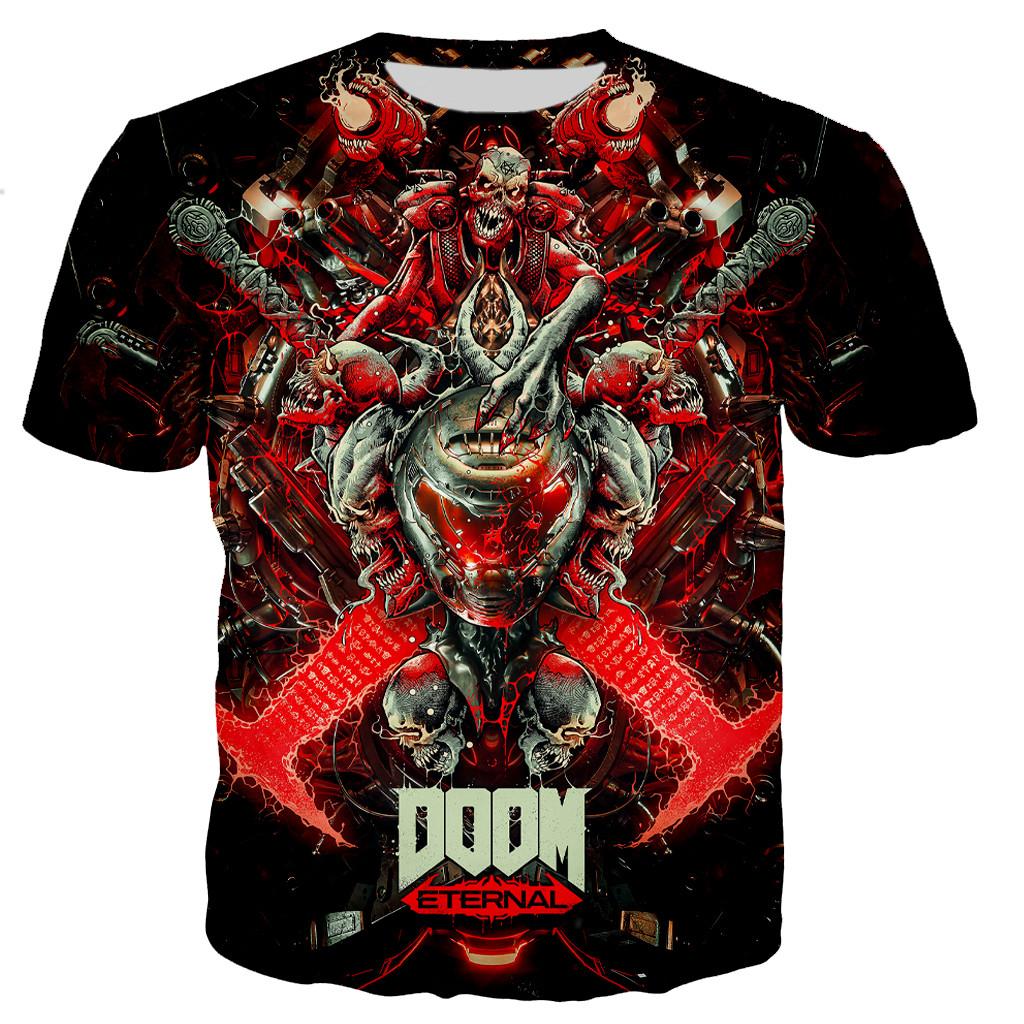 Doom T-Shirts FPS Spiel 3D Print Streetwear Männer Frauen Kühlen Übergroßen Oansatz T-shirt Harajuku Mode Kinder Jungen Tees Tops kleidung 5XL gray