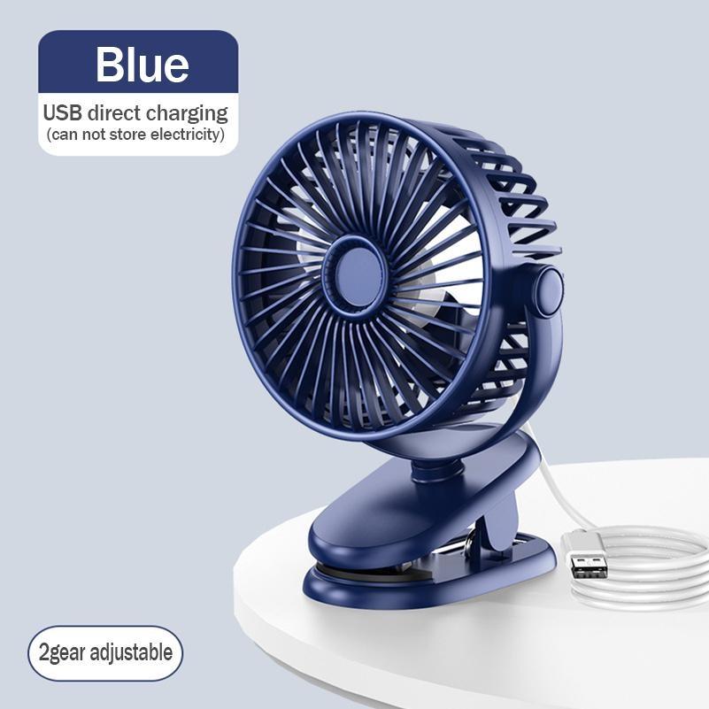 3 Farben USB Mini 720 Grad Clip-Ventilator, USB-Aufladung, kleiner Ventilator, tragbar, leise, für Schlafzimmer, Büro, Schreibtisch, hoher Wind, zwei Geschwindigkeiten, verstellbar, Sommer-Artefakt blau