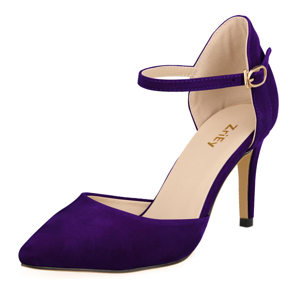 Frauen Schuhe Dame Elegante Pumps Mid Heels Spitz High Heels Sandalen Ankle Strap Casual Schuhe 39 violett