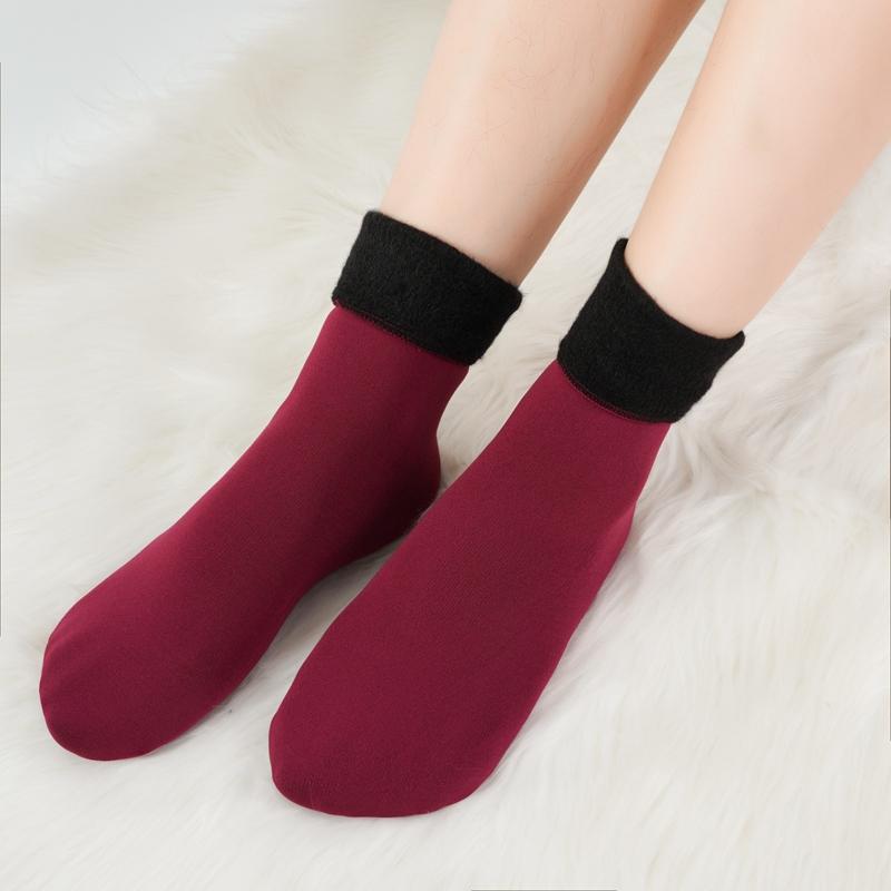 Damen Fleece Warme Socken Winter Weihnachtsgeschenk Socken Weiche Atmungsaktive Schweißabsorbierende Socken rot