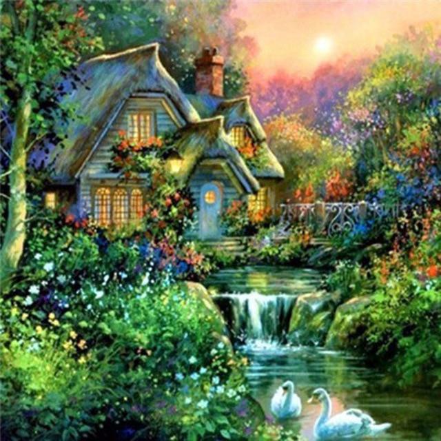 DIY 5D Diamant Malerei See Landschaft Diamant Stickerei Natur Landschaft Kreuzstich 50x50CM braun