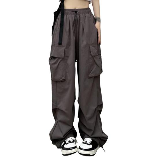 Frauen Cargo Hosen Hip Hop Baggy Einfarbig Multi Taschen Elastische Taille Match Top Lose Atmungsaktive Dame Hosen 3XL grau