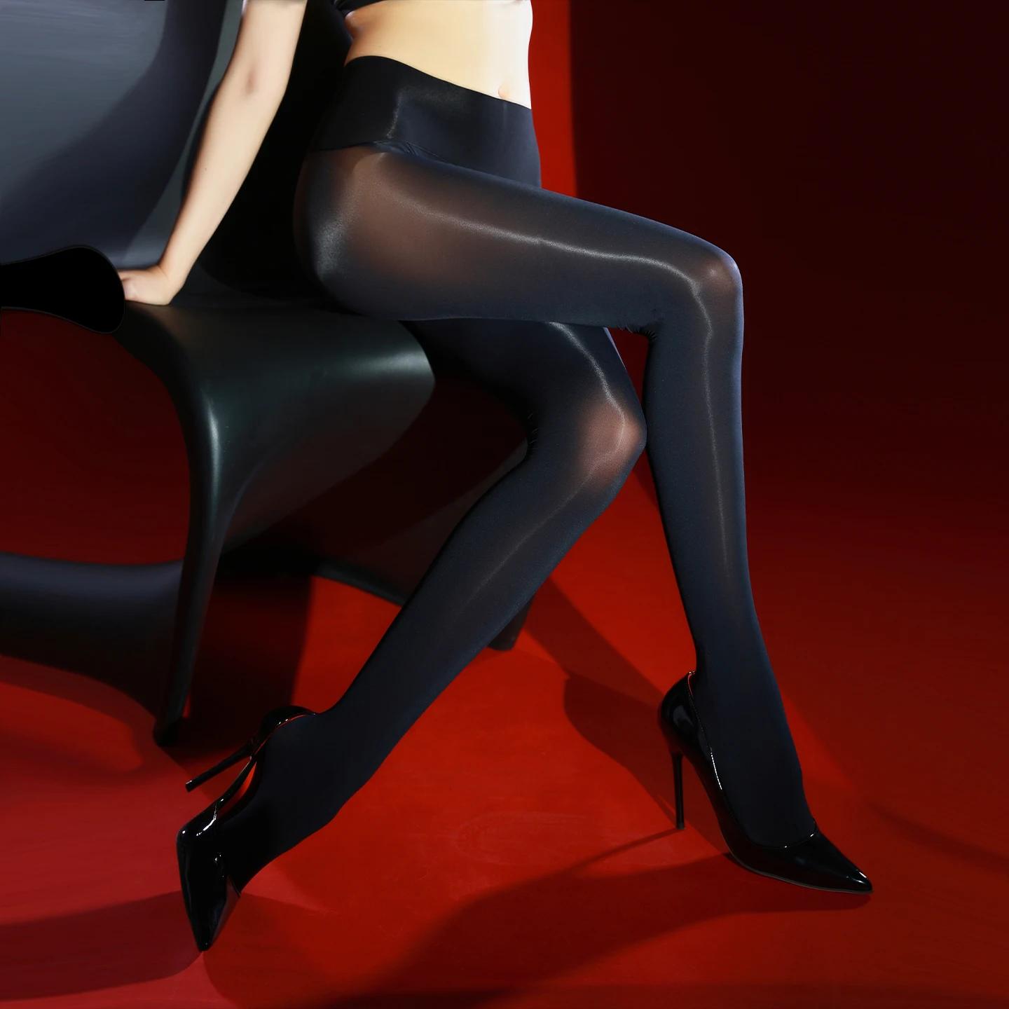 Sexy Damen Nahtlos 100D Herbst Strumpfhosen Hohe Taille Strumpfhosen Öl Glänzend Glänzend Dienstmädchen Strumpfhosen Glatte Strumpfhosen Strümpfe L black