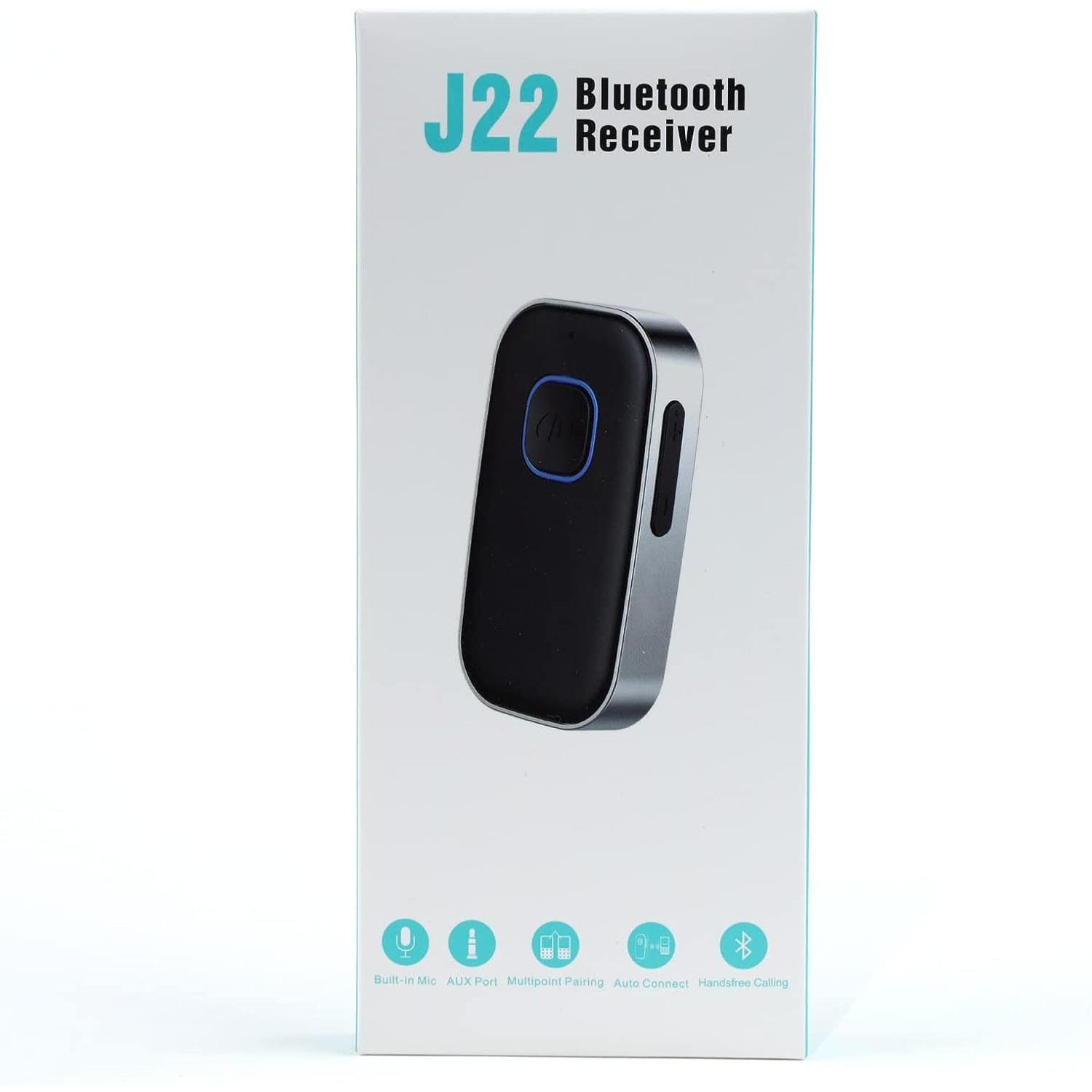 Verbesserter Bluetooth 5.0-AUX-Adapter mit Rauschunterdrückung fürs Auto, 16-Stunden-Standby-Bluetooth-Adapter AUX für Auto-Audiosysteme, Kopfhörer, Lautsprecher, Heimstereoanlagen 5.8x3.4x1.2cm schwarz/silber