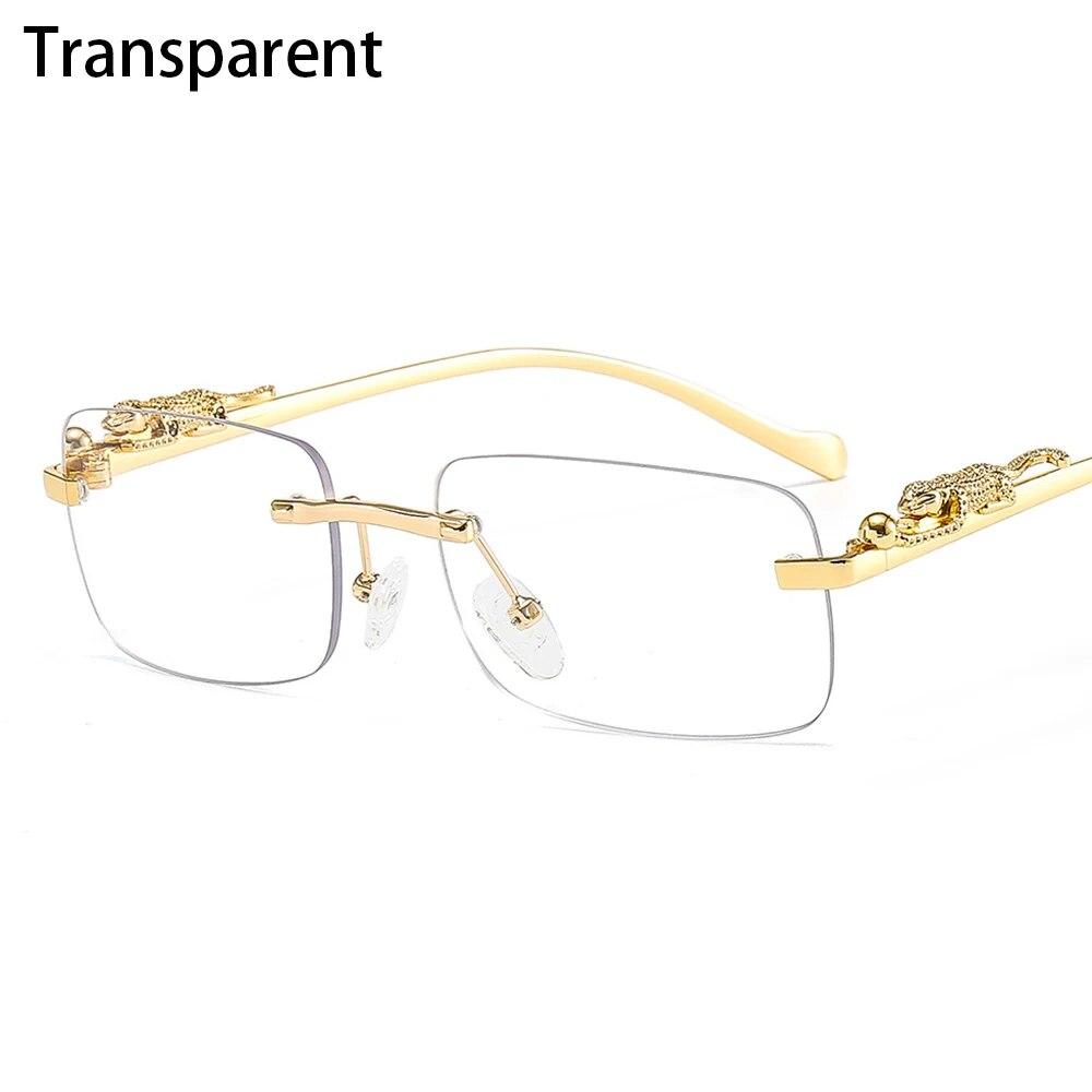 Randlose Rechteckige Sonnenbrille Retro Klare Ozeanlinse Sonnenbrille Geparden Dekoration Shades UV400 Brillen für Damen Herren transparent