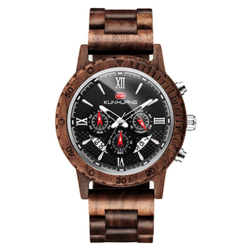 SCIONE Luxus Holz Uhr Männer Analog Quarz Datum Wasserdicht Handgemachte Holz Uhren Männliche Armbanduhren braun