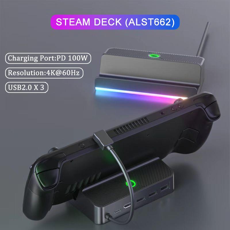 VAORLO Steam Deck Docking Station TV Basis Stehen 5 in 1 Hub Aluminium Legierung Halter Dock 60Hz HDMI-kompatibel USB-C Für Steam Deck Konsole Network Port