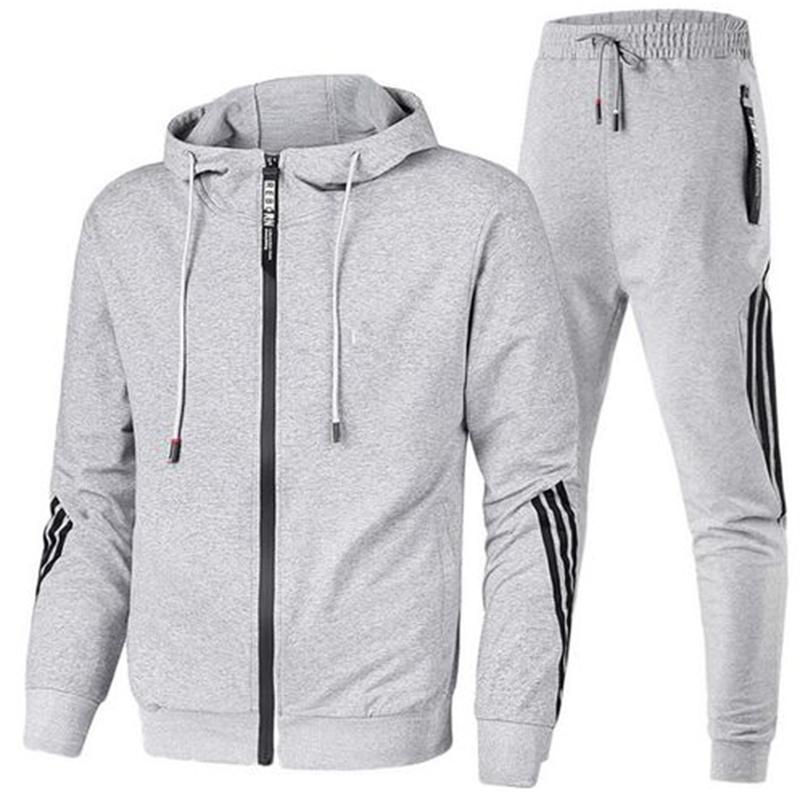 Mode Herren Kapuzenpullover + Sporthose Herbst und Winter lässiger Jogginganzug XL grau