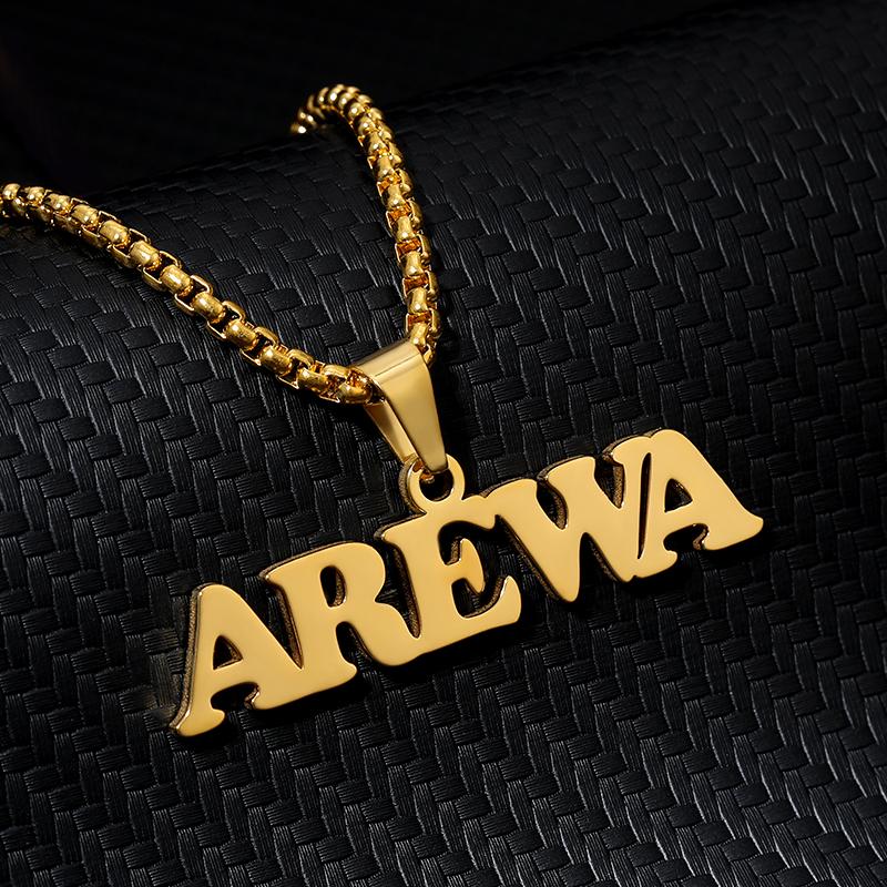 Personalisierte Halskette für Männer Punk-Stil Kasten Kette Edelstahl Personalisierte Halskette Arewa Anhänger Signatur Personalisierter Schmuck Geschenk Y15012YY-45cm(No Box)&1 name black