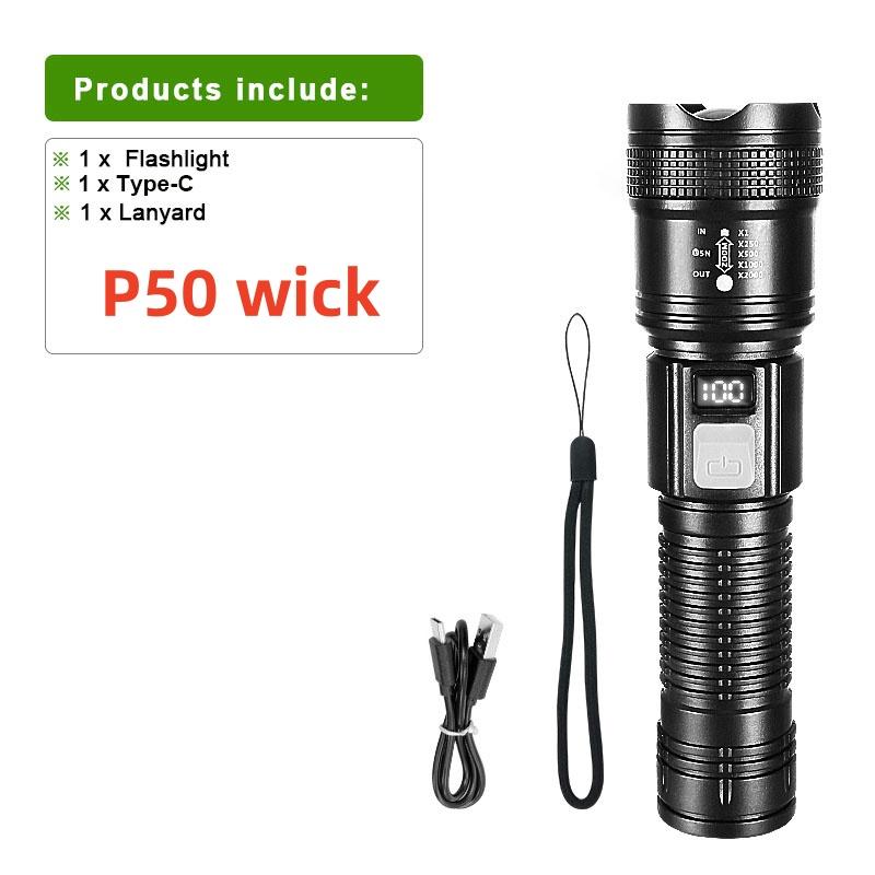 10000 Lumen Superhelle LED-Taschenlampe mit großer Reichweite, wasserdichte Taschenlampe für den Außenbereich, Camping-Laterne Product A-P50 wick schwarz