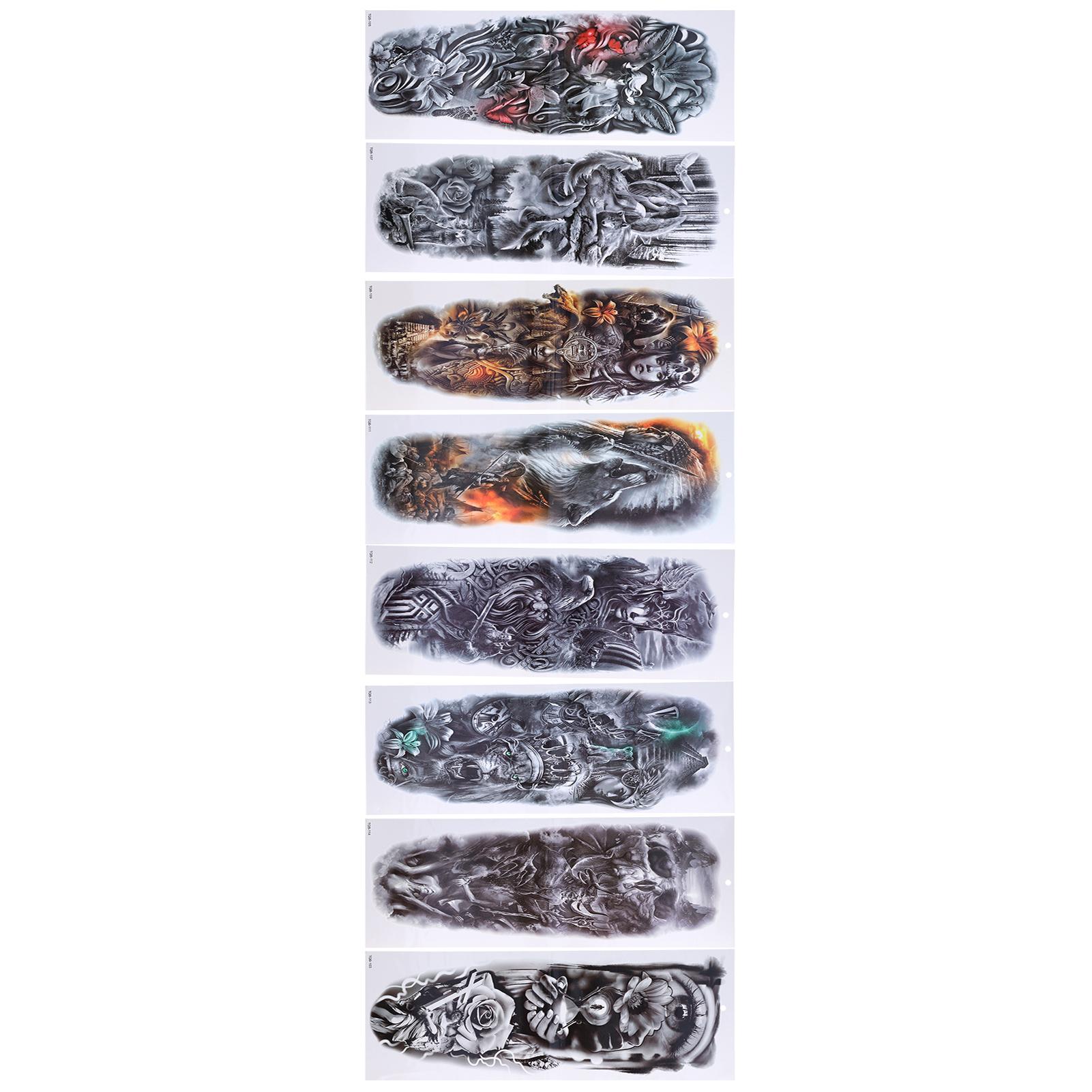 8 Blatt Ganzarm Tattoo Aufkleber Wasserdicht Party Exquisiter Temporärer Tattoo Aufkleber für Männer Frauen