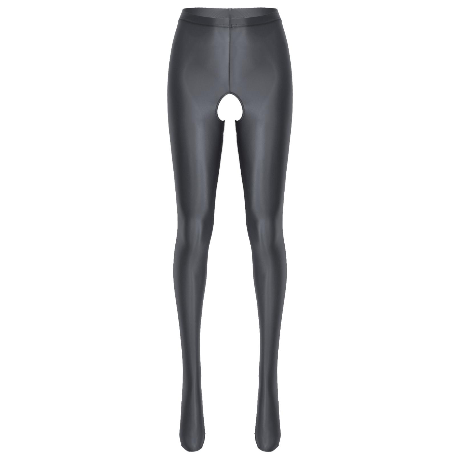 Damenunterwäsche, glänzende Strumpfhose ohne Schritt, hohe Taille, Leggings, dünne Hosen, Bodystrümpfe, Nachtwäsche M dunkelgrau