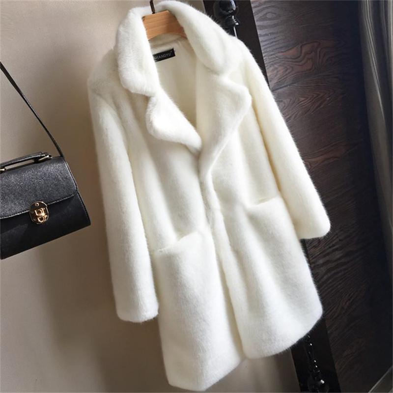 Frauen Faux Pelz Mantel Feste Weibliche Drehen Unten Kragen Winter Warme Gefälschte Pelz Dame Mantel Casual Jacke S