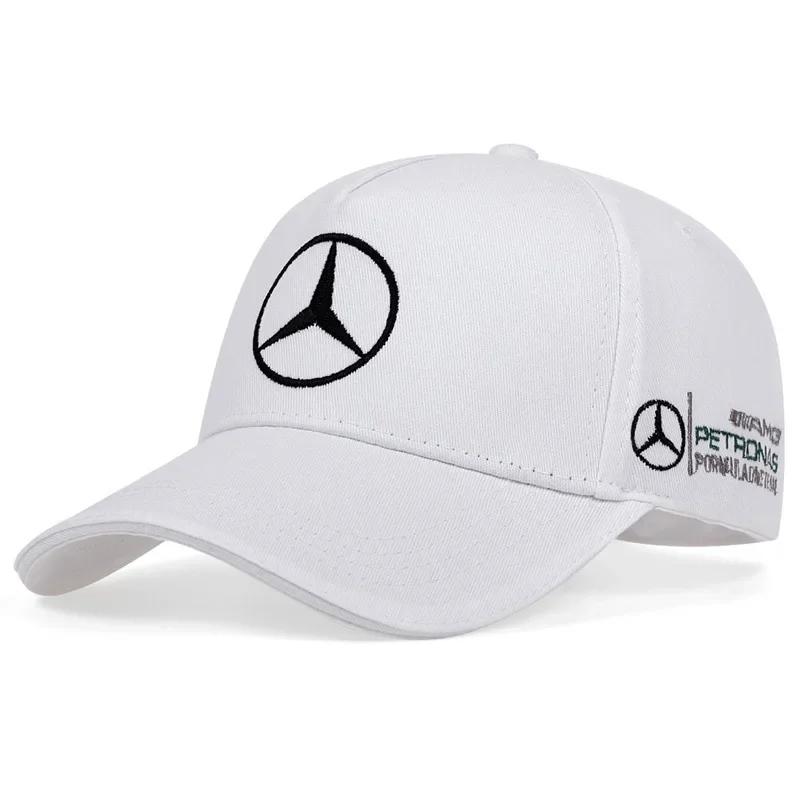 Autoaufkleber 2025 Heiß Für Benz Auto Entenschnabel Kappe Für Mercedes benz 3D Hut Auto MOTO GP Racing F1 Baseballkappe Hut Verstellbar Cas weiß
