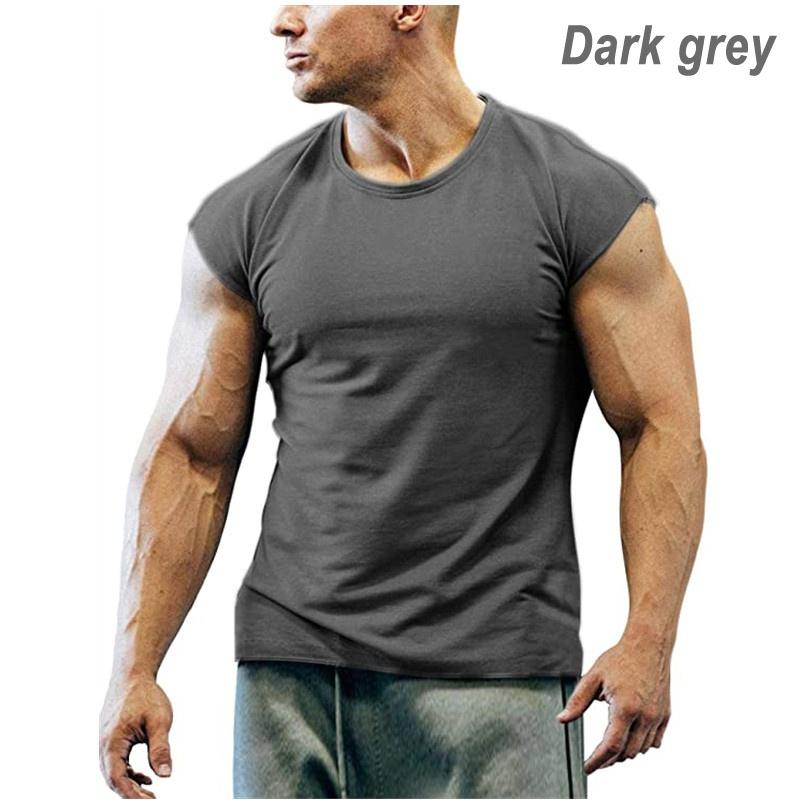 Herren-T-Shirts, modisches Kurzarm-Fitness-Bodybuilding-Shirt für Männer, Workout, schmale Passform, Baumwoll-T-Shirts L dunkelgraue