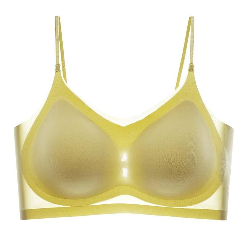 Damen Übergröße Nahtloser Eisgefühl Sommer-BH - Atmungsaktive und leichte Lifting T-Shirt Stil Unterwäsche, Herausnehmbare Polsterung, Mesh Westen Design 2XL gelb